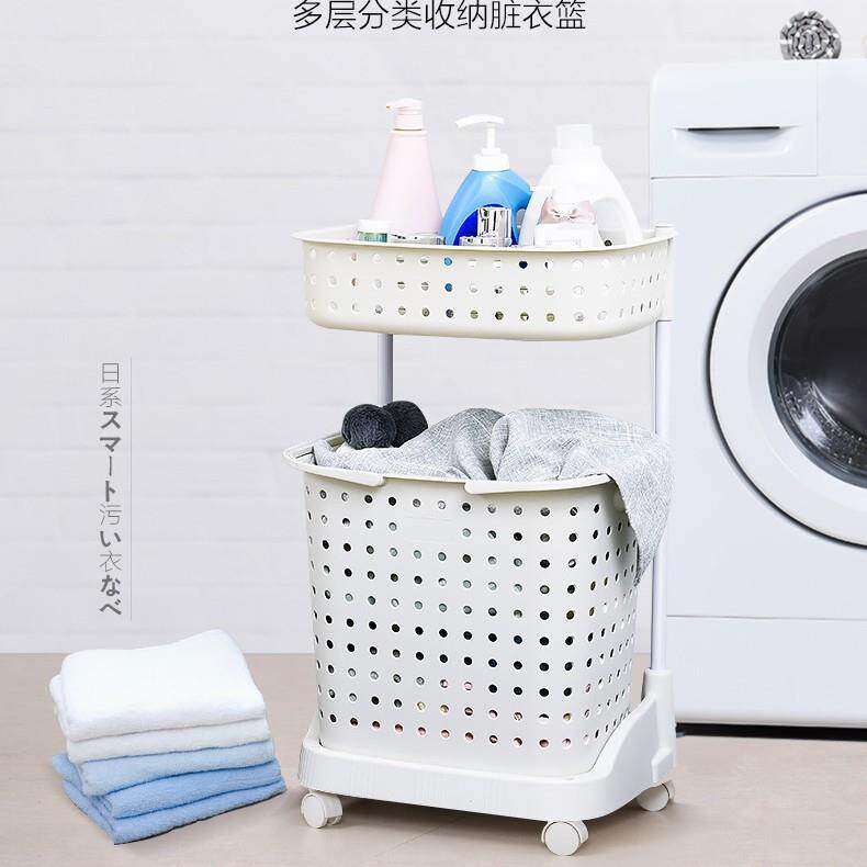 多层家用脏衣篮带滑轮塑料卫生间放脏衣服收纳篮子浴室置物架