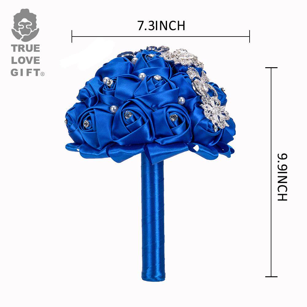 西式婚礼用品亚马逊玫瑰花苞缎带水钻新娘手捧花结婚手拿花厂