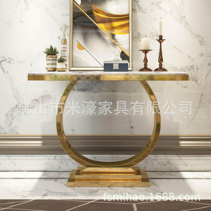 大理石玄关桌客厅入户隔断靠墙创意装饰现代简约不锈钢玄关台