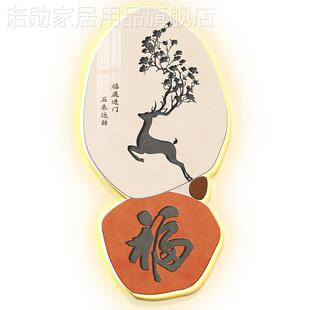 高档客厅入户走廊过道壁画 饰画led灯画新中式 福禄临门玄关装 新款