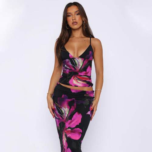 Womens All Over Print Crop Cami Top Mermaid Skirt Set