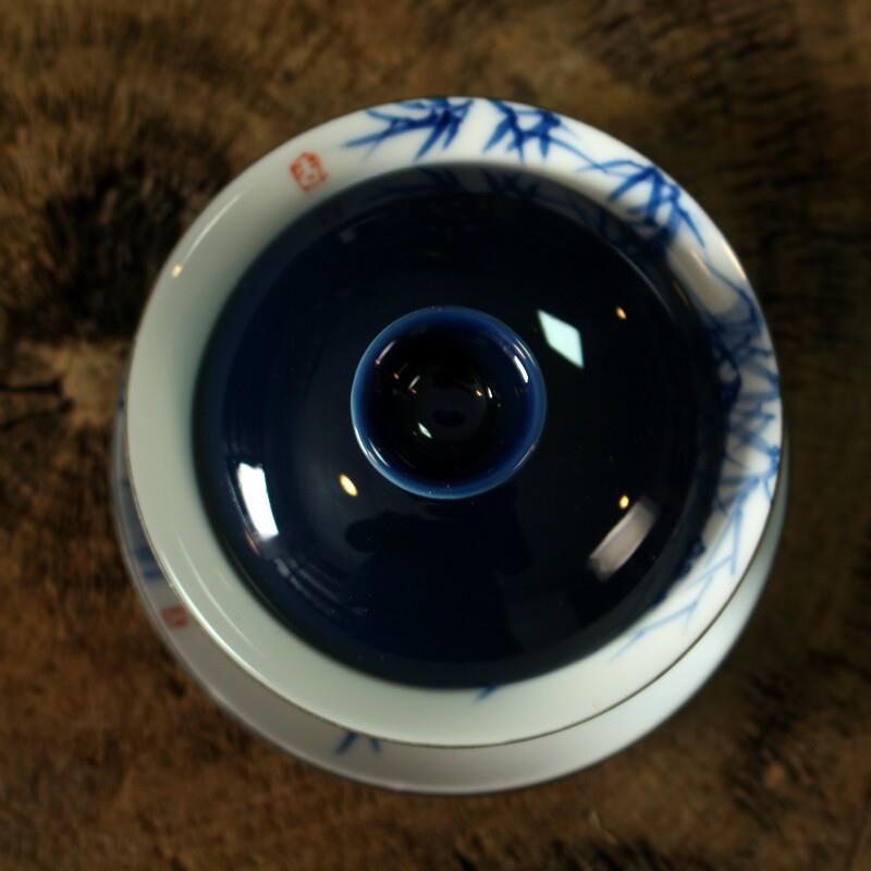 亦紫陶功夫茶具 陶瓷盖碗 祭蓝釉三才盖碗 窑变彷古茶碗 霁蓝茶碗