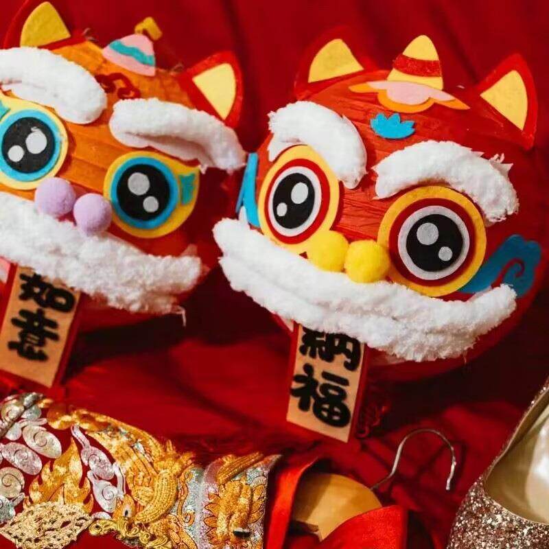 小红书网红款中式喜字灯笼醒狮拍照道具结婚喜庆纸灯笼婚房布置图片