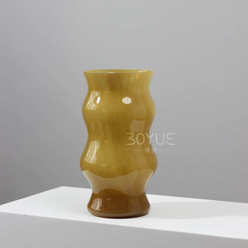 中古风手工琉璃波浪形花瓶售楼处样板房桌面电视柜茶几软装饰品