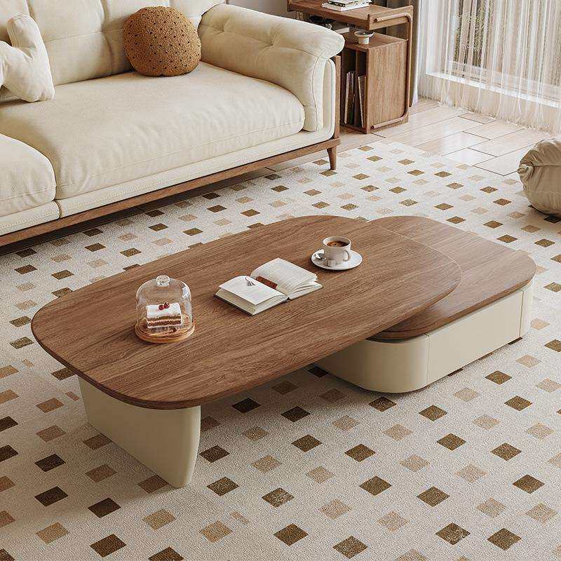 中古风落地茶几电视柜组合套装轻奢高级感现代简约小户型伸缩茶几