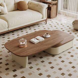 中古风落地茶几电视柜组合套装轻奢高级感现代简约小户型伸缩茶几