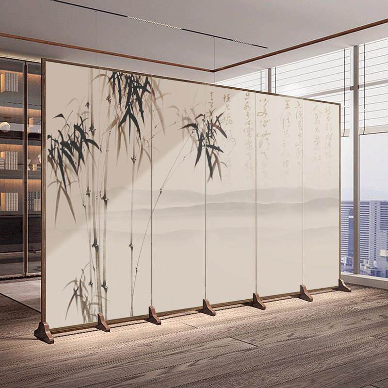 新中式宋代美学折叠式商用隔断客厅茶室屏风隔断大厅入户装饰背景