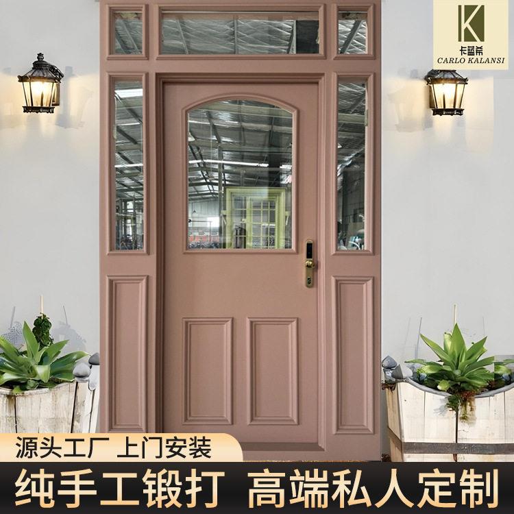 铁艺门纯手工锻打推拉门别墅玻璃门源头工厂跨境定制