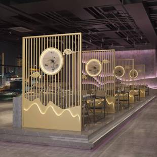 新中式铁艺屏风隔断餐厅火锅店饭店包间卡座入户遮挡不锈钢装饰