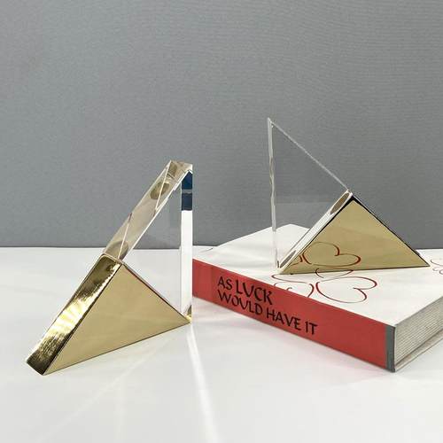 三角水晶金属大理石书档北欧简约欧书房办公室书靠摆件现代风格