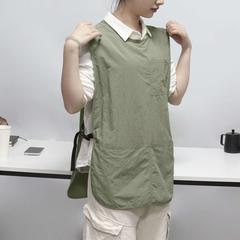 夏天薄款防水围裙咖啡奶茶店烘焙厨房餐饮无袖罩衣工作服定制印字