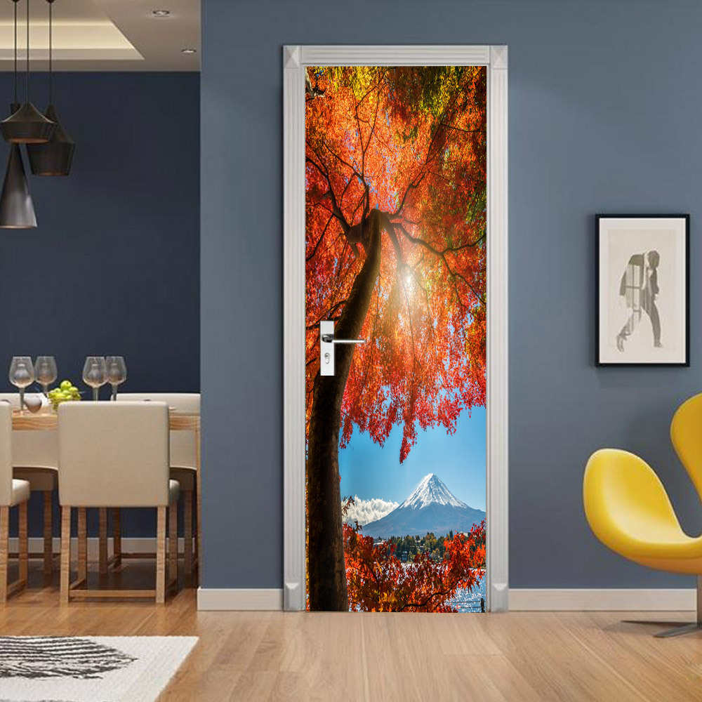 卧室  粘现代3dpvc货源贴创装饰贴纸红树 贴雪山墙门自客厅巨