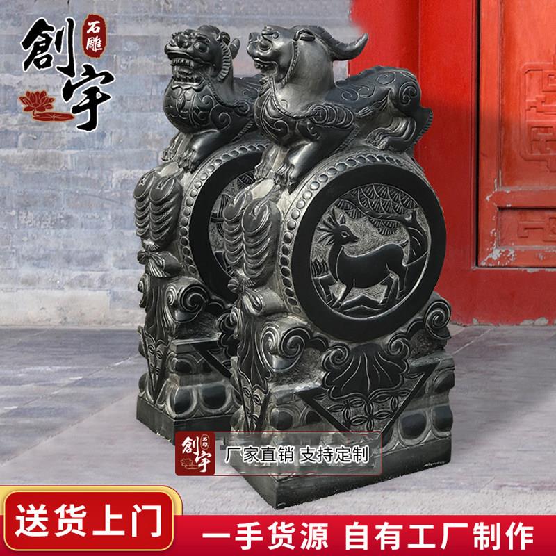 石雕门墩抱鼓石一对青石彷古貔貅做旧门当户对石小象石鼓门口摆件