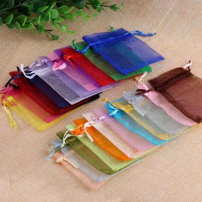 50/100pcs/lot Organza Gift Bag For Jewelry 24 Colors Drawstr