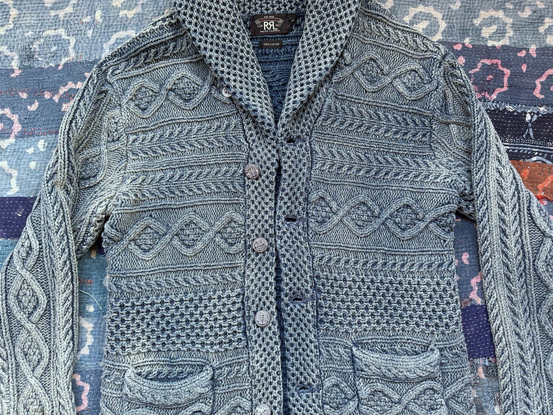 RRL Indigo Cable-Knit Sweater — back