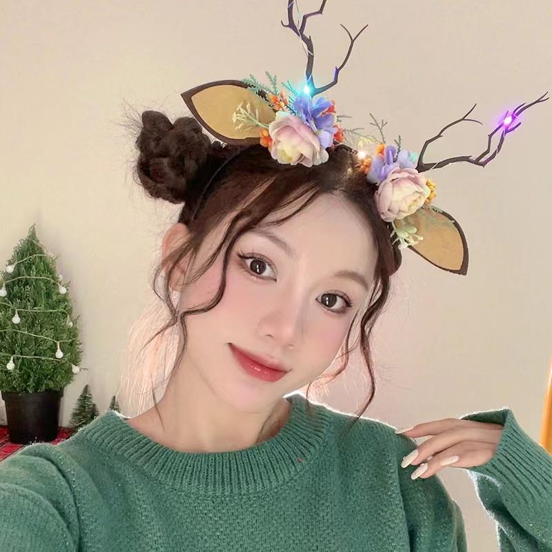 森系派对演出花朵发饰鹿角闪光头箍女拍照道具女童可爱甜美装扮饰
