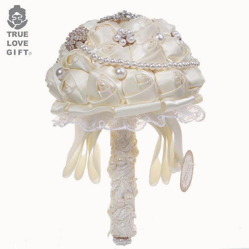 米色花朵小水钻爆款手捧花仿真新娘水钻手捧花送礼精品