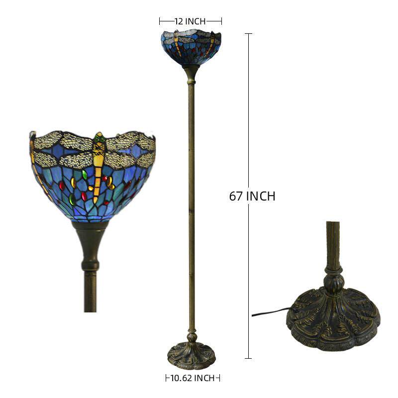 欧式地中海创意复古12寸蓝色蜻蜓落地台灯酒吧酒店客房装饰朝天灯