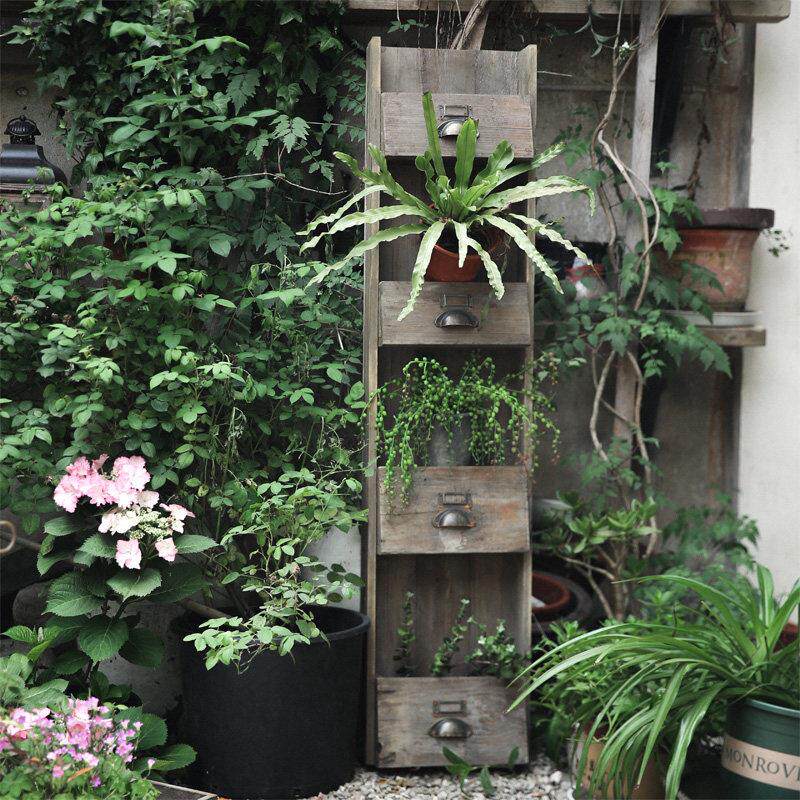 花开瞭 四格木制花架可挂墙靠墙花园庭院阳台装饰园艺工具收纳层
