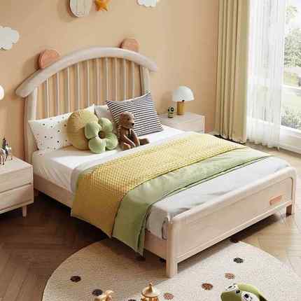 2025奶油实木木床儿童床单人床1.2男孩女孩现代简约公主卡通床1.5