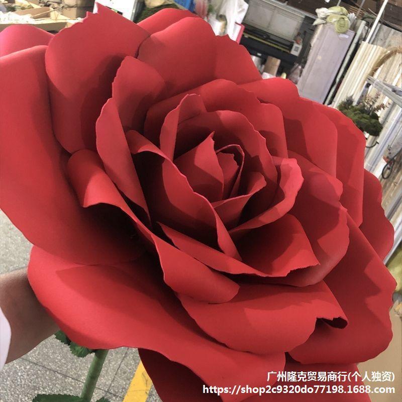 超大玫瑰花RON橱假窗装饰立体花朵大号仿真花卉网摆件婚庆红红色