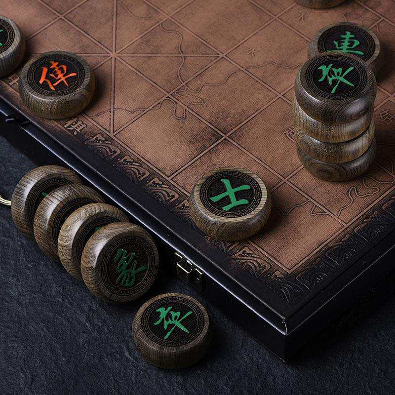 金丝楠木阴沉木象棋绿料高档实木中国象棋木质大号带棋盘套装