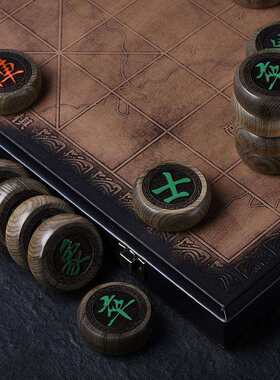 金丝楠木阴沉木象棋绿料高档实木中国象棋木质大号带棋盘套装
