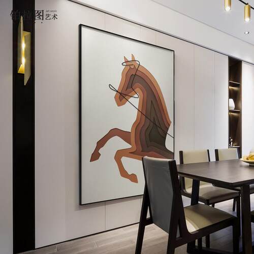 新款直销现代轻奢玄关装饰画骏马客厅挂画入户走廊过道墙面现代巨