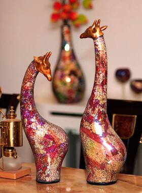 奢马赛克式柜玄关华复欧古奢华创意高档家居饰品鹿酒个性客厅摆件