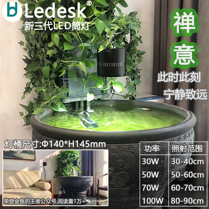 乐迪全光谱LED爆藻灯金鱼缸晒龟出苔 陶瓷瓦缸老北京鱼盆爆苔筒灯