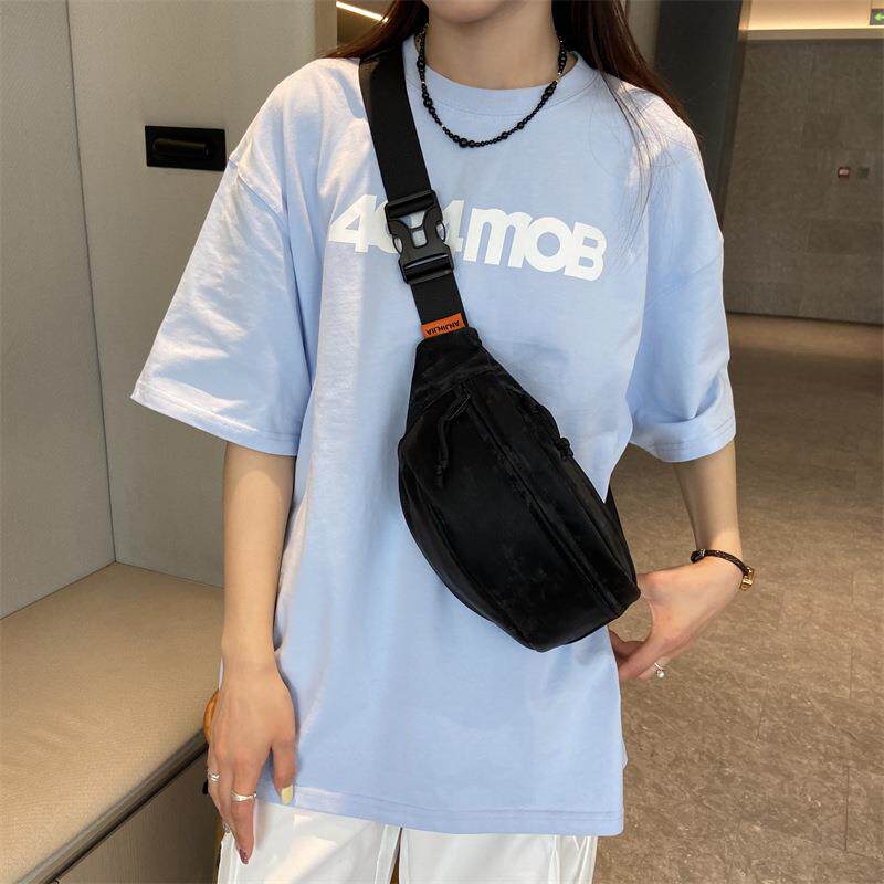 日系皮质胸包女ins休闲简约斜挎包新款学生运动小包百搭腰包