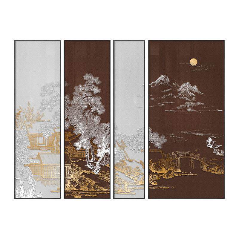 装饰画不规则多联餐厅中堂四联酒店壁画新中式客厅沙发背景墙挂画