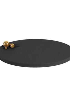 样板间奢皮革金居属高级感圆形托盘面收纳书房轻桌家装EKL饰品摆