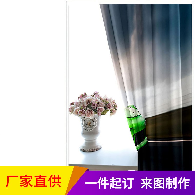 3D打印跑车印花新款外贸电商卧室大厅办公室半遮光窗帘来图制作