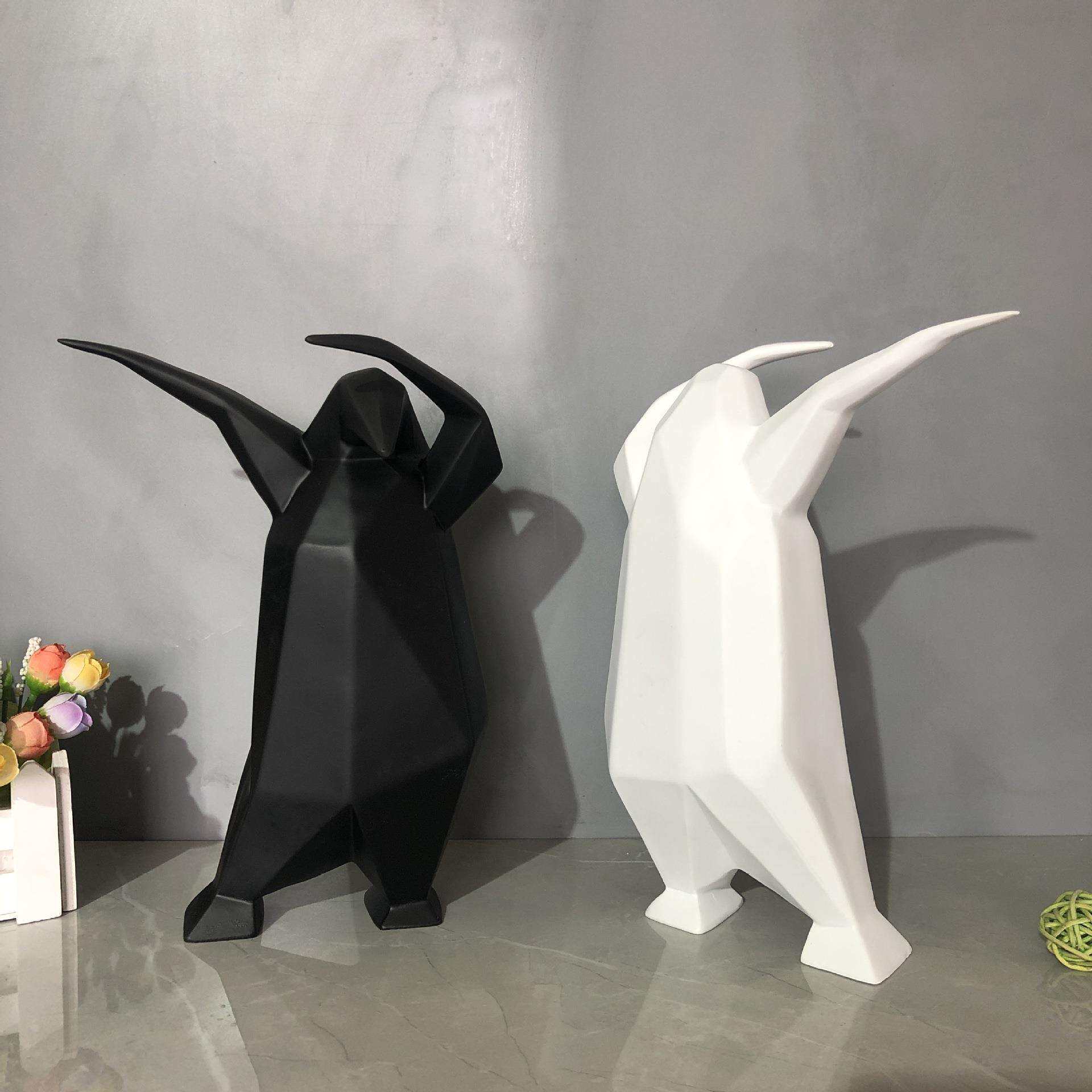 北欧现代简约创意树脂企鹅摆件 家居饰品工艺品 几何摆件客厅装饰