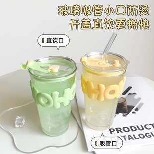 耐高温玻璃水杯吸管杯女生高颜值杯子家用喝水果汁杯冷泡杯咖啡杯