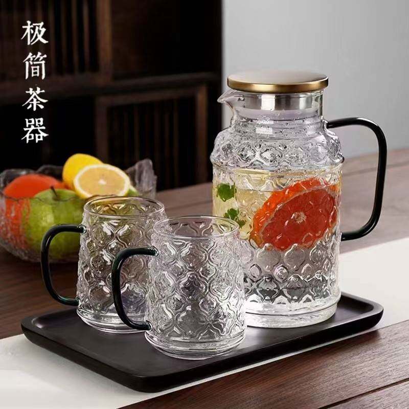 复古海棠花凉白开冷水壶家用耐热防爆凉水茶壶茶杯套装玻璃杯杯