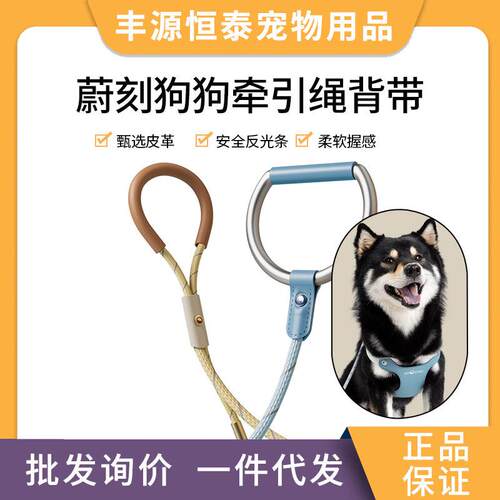VOOCOO狗狗牵引绳背心式背带马鞍造型皮革金属环牵引外出遛狗