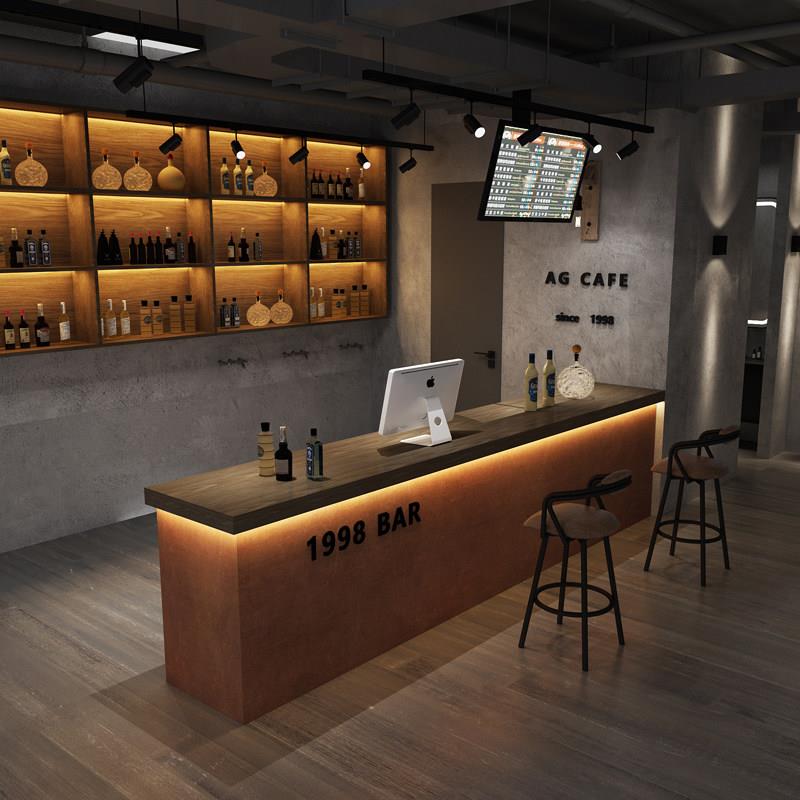 酒吧吧台桌工业风做旧收银台转角复古咖啡店清吧前台接待柜台铁锈