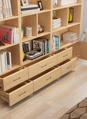 实书架书柜带门自由木组合物现代书橱置架储落地儿童松木格子OYF