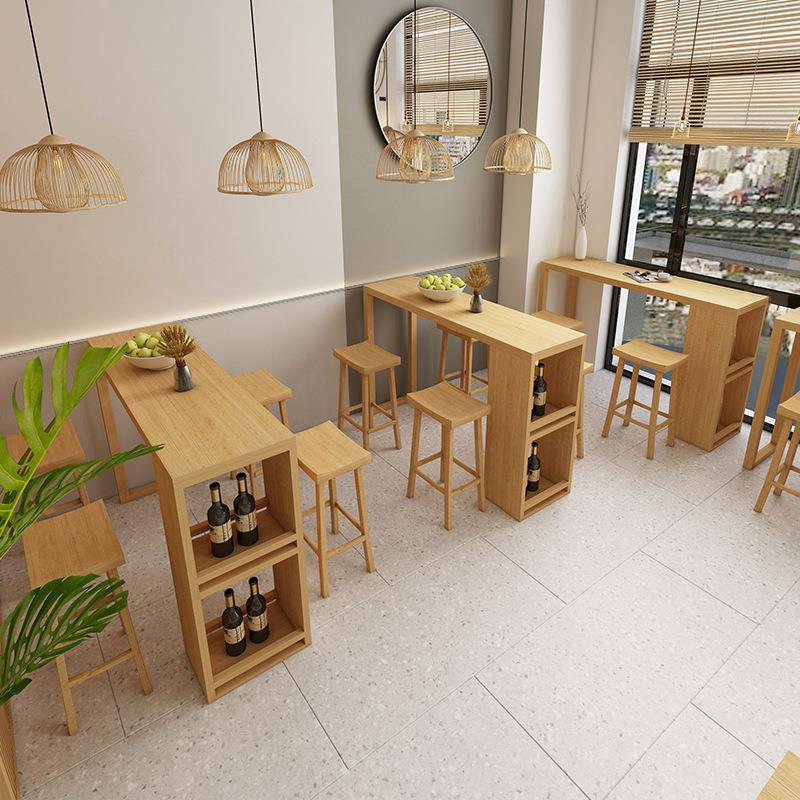现代简约实木吧台桌椅 咖啡厅奶茶店高脚桌椅组合 酒吧高脚吧台桌