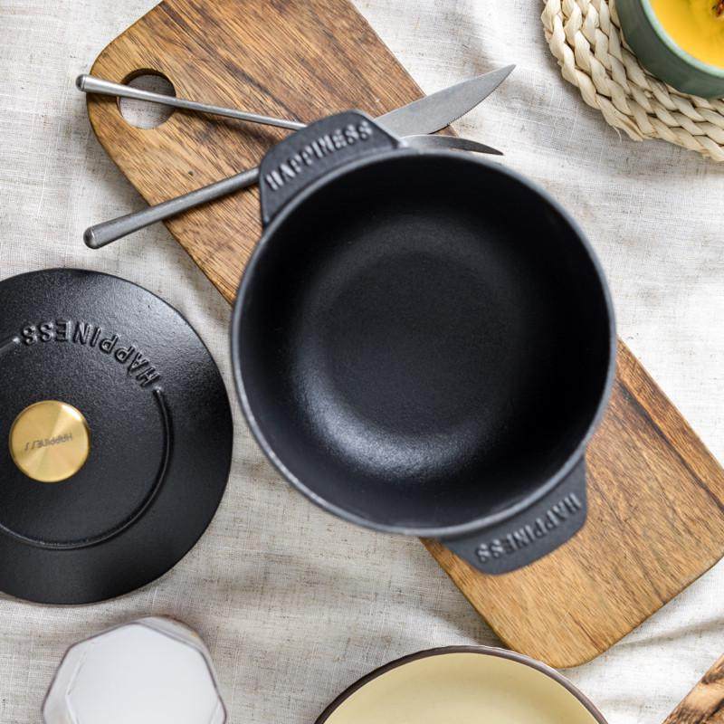 铸铁焖煮锅家用多功能炖锅无涂层迷你小饭釜煮粥汤锅不粘锅