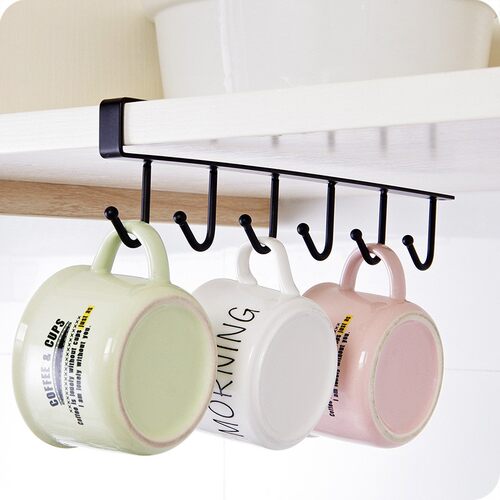 Kitchen Iron Art Traceless Nail-Free Hooks, 6-in-a-Row Cabin