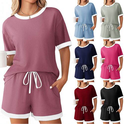 Pit striped color blocked pajamas short sleeved home suit