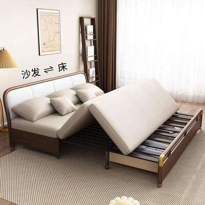 实推木沙发床科技卧布可折叠小户型客厅家用储物多功XMC66320能坐