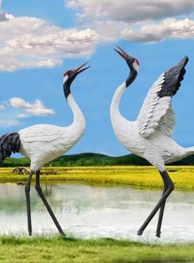 仙鹤摆件大型玻璃钢花园水池别墅小区装饰落地动物仿真丹顶鹤雕塑