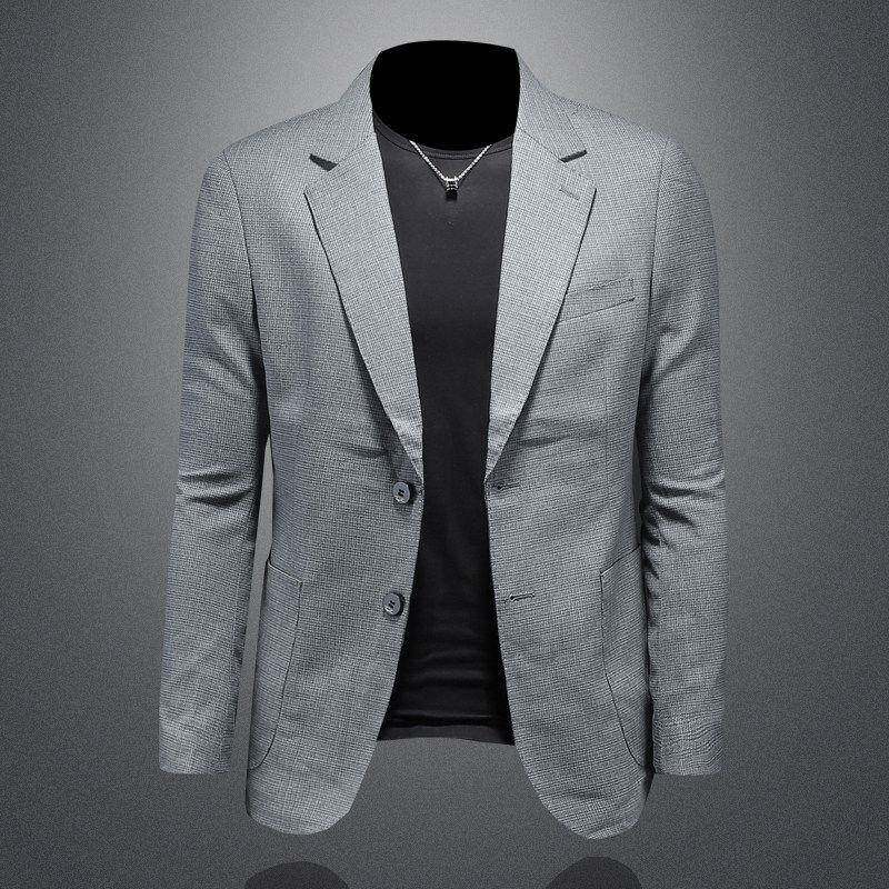 欧货千鸟格西装外套男春秋新款修身格纹休闲西服高级感单西上衣潮