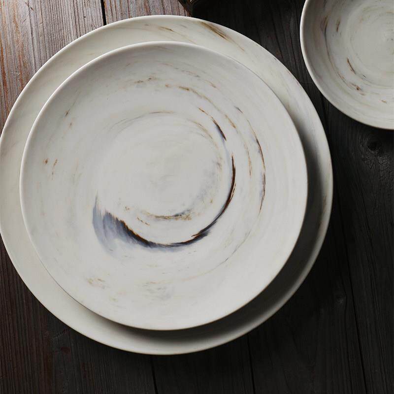 大理石纹餐具碗碟套装家用【高端新骨瓷】家用西餐牛排陶瓷菜盘子