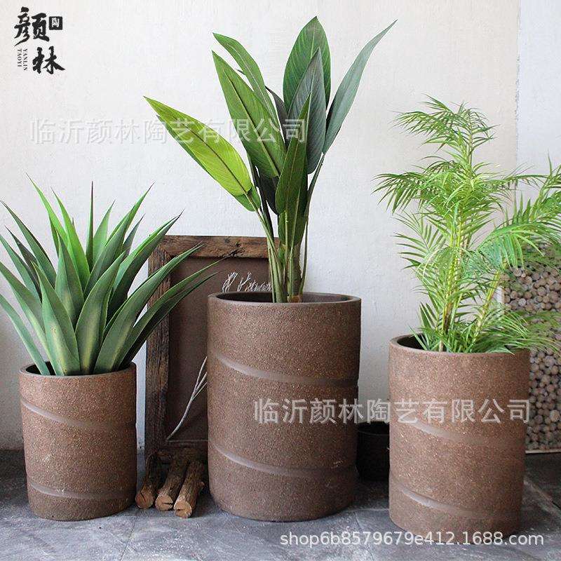景观花盆螺纹盆绿植盆加高大盆陶土盆深款花盆大花盆紫砂盆粗陶盆
