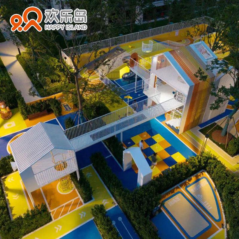 小区儿童乐园规划设计游乐设备定做树屋不锈钢滑梯攀爬网跷跷板